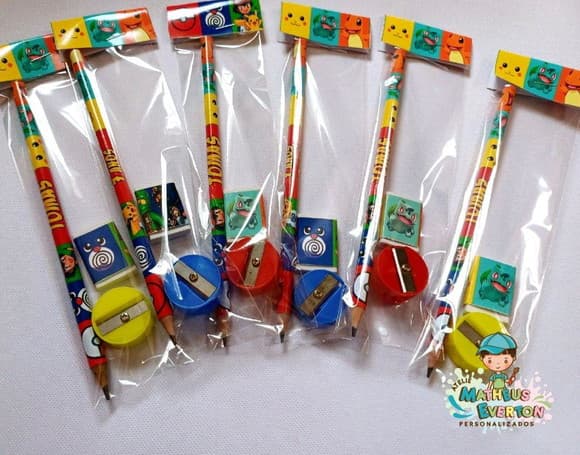 30 Kits Lápis, Borracha e Apontador Personalizado Pokémon