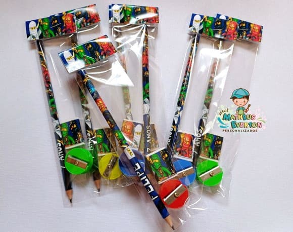 45 Kits Lápis, Borracha e Apontador Personalizado Ninjago