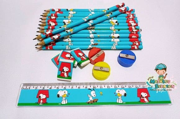 40 Kits Lápis, Borracha, Régua e Apontador Snoopy