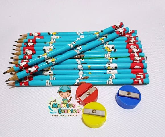 50 Kits Lápis e Apontador Personalizado Snoopy