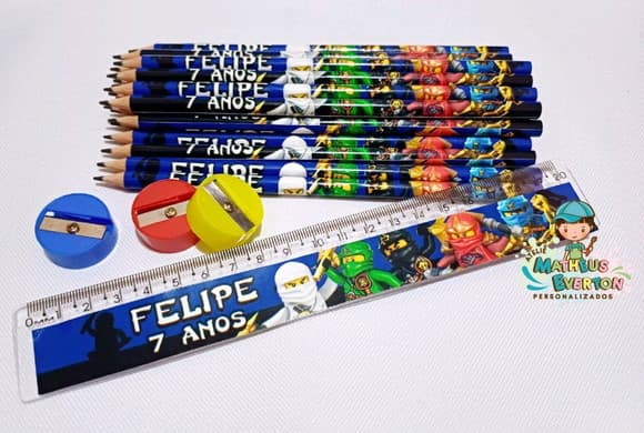50 Kits Lápis, Régua e Apontador Ninjago