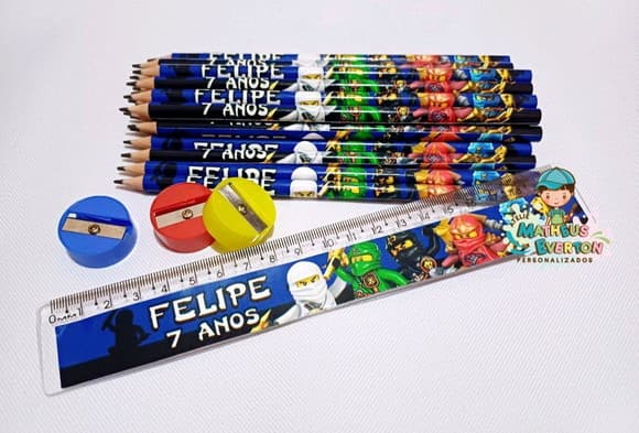 45 Kits Lápis, Régua e Apontador Ninjago