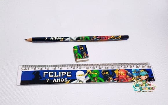 30 Kits Lápis, Régua e Borracha Ninjago