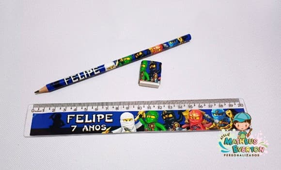 35 Kits Lápis, Régua e Borracha Ninjago