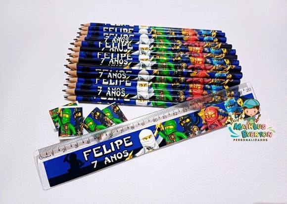 40 Kits Lápis, Régua e Borracha Guerreiras Ninjago
