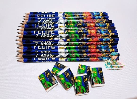 40 Kits Lápis e Borracha Personalizado Ninjago