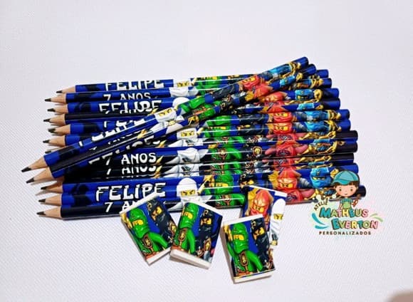 25 Kits Lápis e Borracha Personalizado Ninjago
