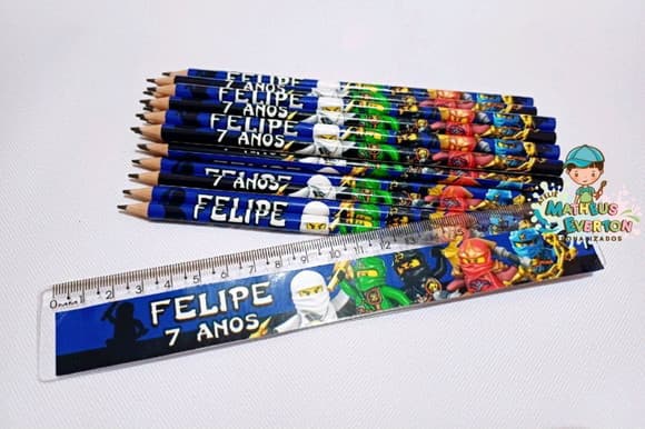 25 Kits Lápis e Régua Personalizado Ninjago