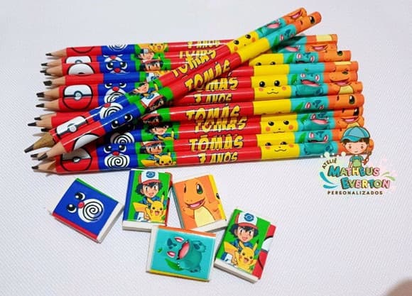 50 Kits Lápis e Borracha Personalizado Pokémon