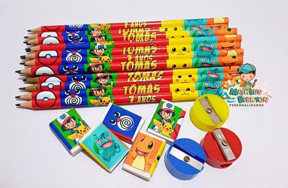 30 Kits Lápis, Borracha e Apontador Personalizado Pokémon