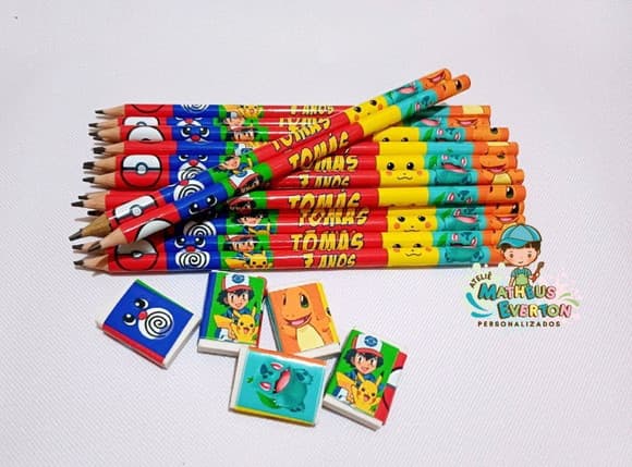 45 Kits Lápis e Borracha Personalizado Pokémon
