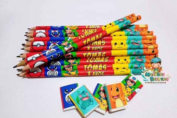 25 Kits Lápis e Borracha Personalizado Pokémon
