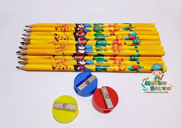 50 Kits Lápis e Apontador Personalizado Pokémon