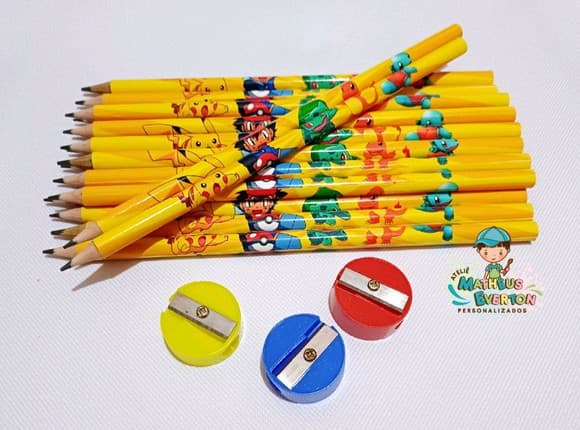 25 Kits Lápis e Apontador Personalizado Pokémon