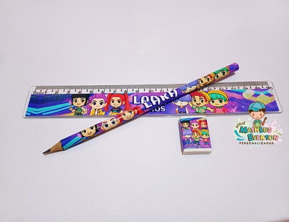 25 Kits Lápis, Régua e Borracha Guerreiras de K-pop Cute