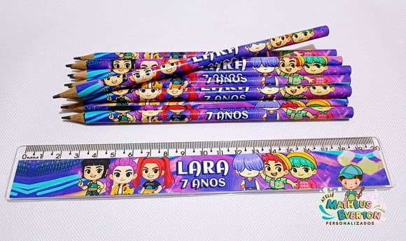 45 Kits Lápis e Régua Personalizado Guerreiras de K-pop Cute