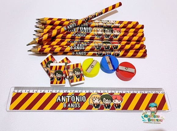45 Kits Lápis, Borracha, Régua e Apontador Harry Potter