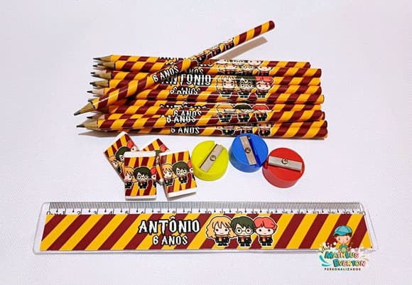 40 Kits Lápis, Borracha, Régua e Apontador Harry Potter