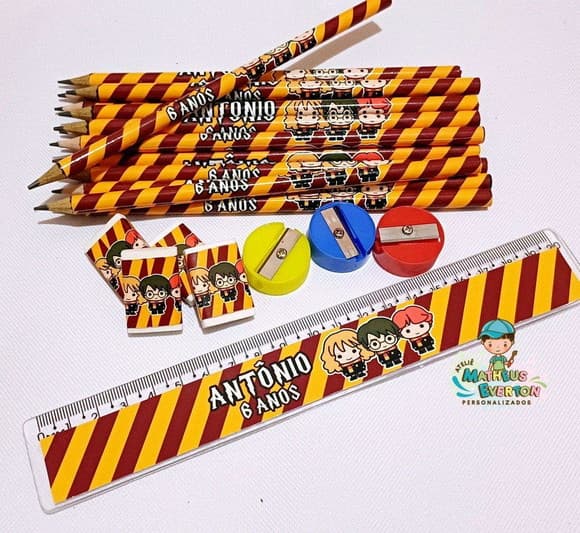 35 Kits Lápis, Borracha, Régua e Apontador Harry Potter