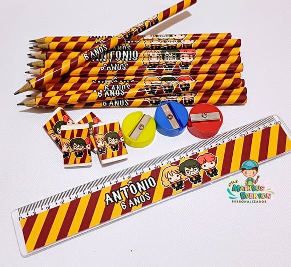 25 Kits Lápis, Borracha, Régua e Apontador Harry Potter