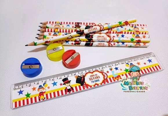 45 Kits Lápis, Régua e Apontador Personalizado Circo