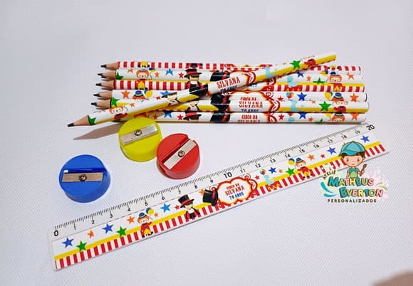 25 Kits Lápis, Régua e Apontador Personalizado Circo