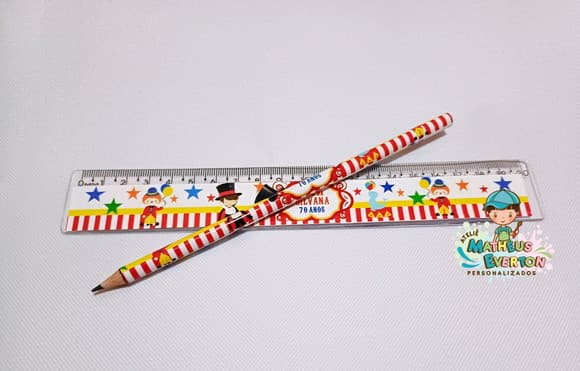50 Kits Lápis, Régua Personalizado Circo