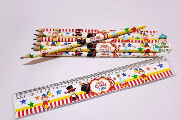 45 Kits Lápis e Régua Personalizado Circo