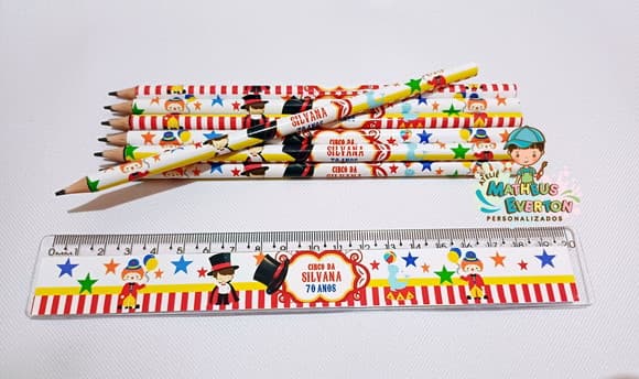 25 Kits Lápis e Régua Personalizado Circo