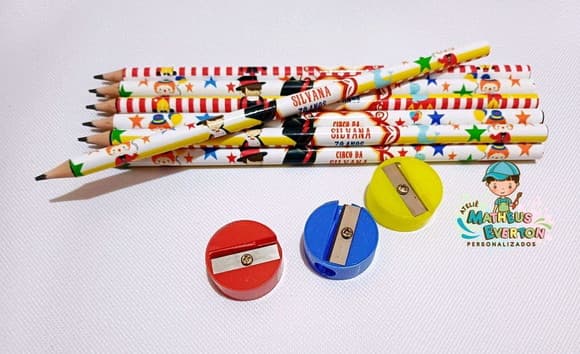 50 Kits Lápis e Apontador Personalizado Circo