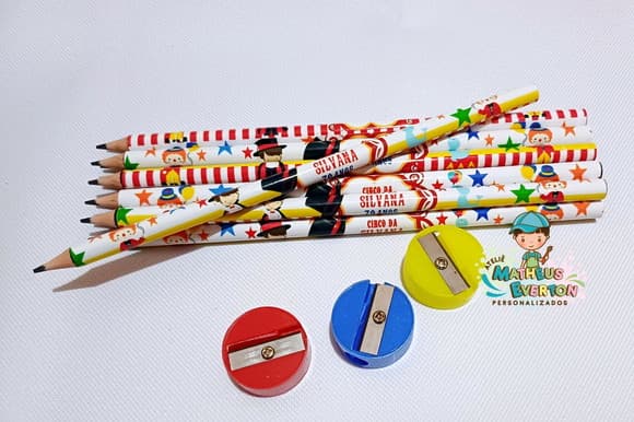 25 Kits Lápis e Apontador Personalizado Circo