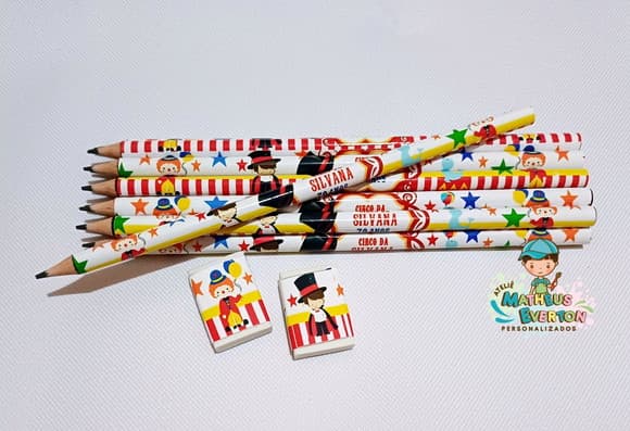 25 Kits Lápis e Borracha Personalizado Circo