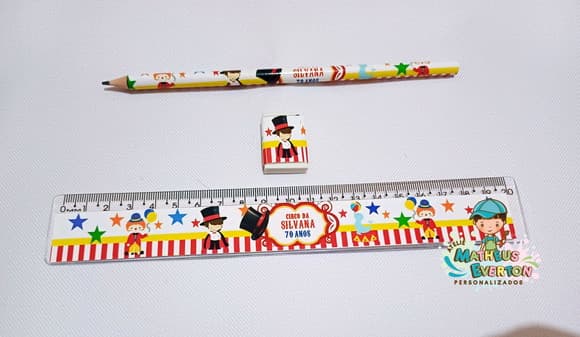 25 Kits Lápis, Régua e Borracha Personalizado Circo