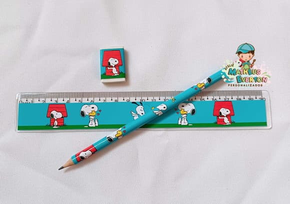 50 Kits Lápis, Régua e Borracha Personalizado Snoopy