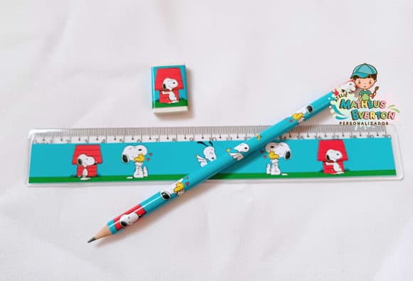25 Kits Lápis, Régua e Borracha Personalizado Snoopy