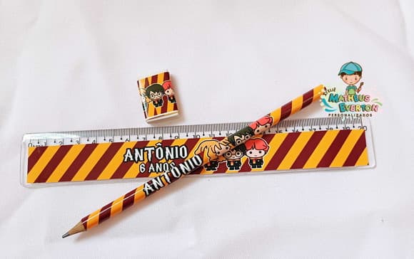 50 Kits Lápis, Régua e Borracha Personalizado Harry Potter