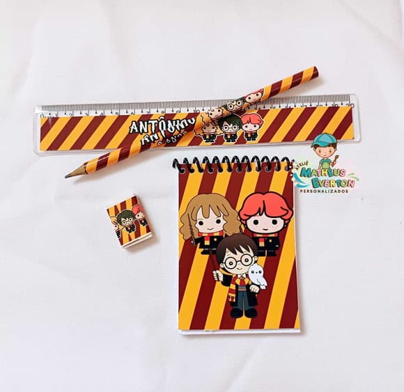 30 Kits Lápis, Régua e Borracha Personalizado Harry Potter