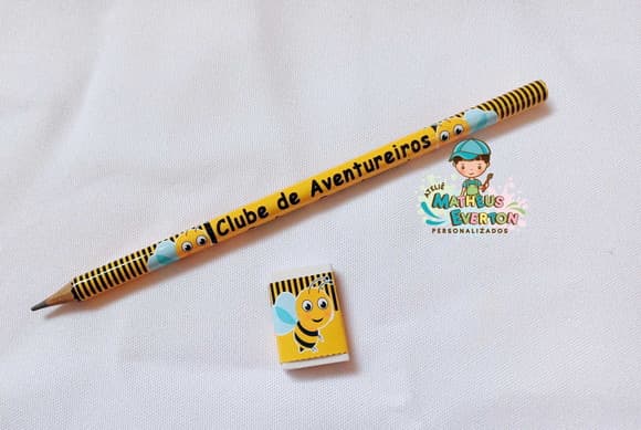 35 Kits Lápis e Borracha Personalizado Abelinha