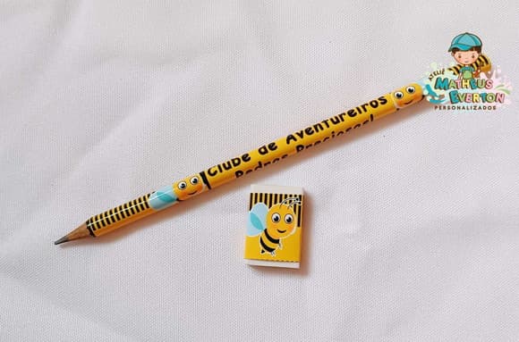 25 Kits Lápis e Borracha Personalizado Abelinha