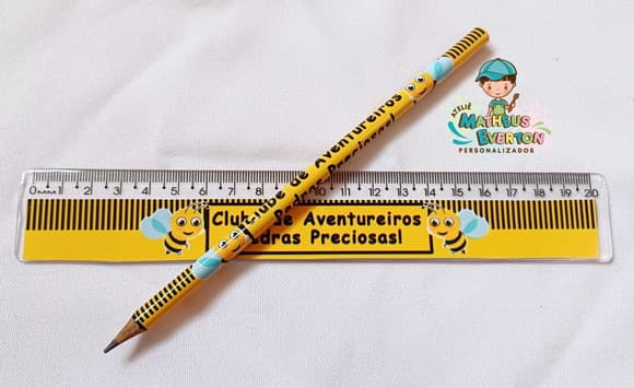 25 Kits Lápis e Régua Personalizado Abelinha