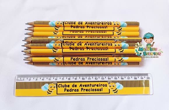 50 Kits Lápis e Régua Personalizado Abelinha