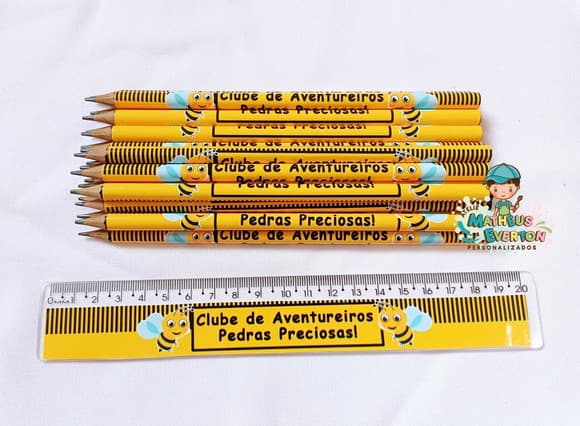 45 Kits Lápis e Régua Personalizado Abelinha