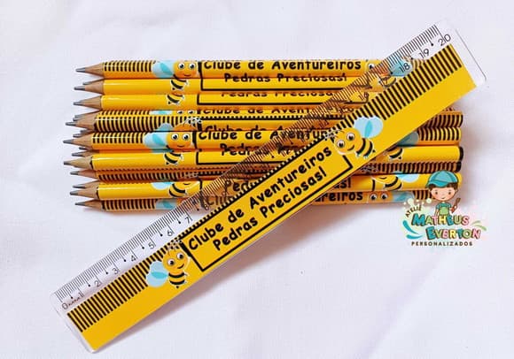 35 Kits Lápis e Régua Personalizado Abelinha
