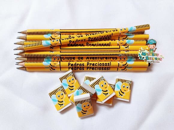 35 Kits Lápis e Borracha Personalizado Abelinha