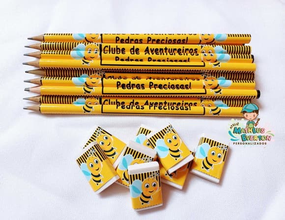 25 Kits Lápis e Borracha Personalizado Abelinha