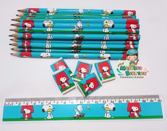 35 Kits Lápis, Régua e Borracha Personalizado Snoopy