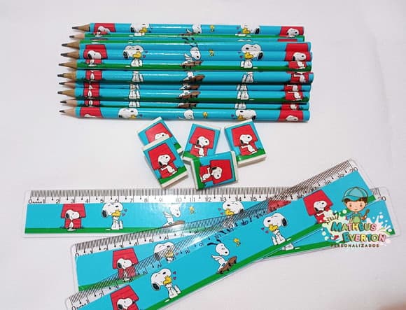 25 Kits Lápis, Regua e Borracha Personalizado Snoopy