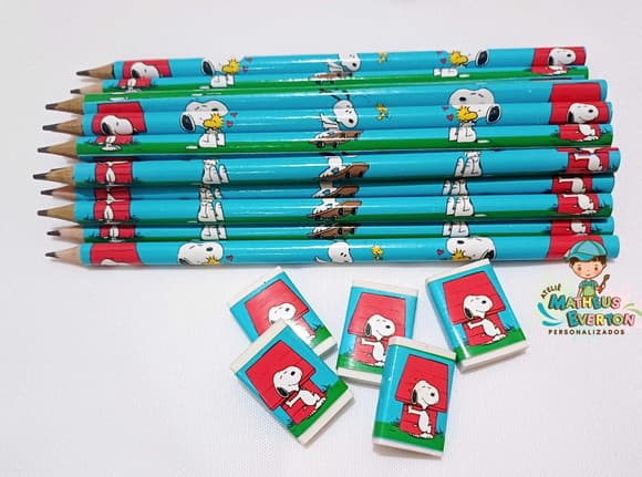 60 Kits Lápis e Borracha Personalizado Snoopy