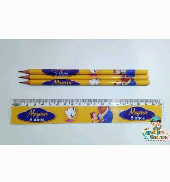 40 Lápis + 40 Réguas Personalizado a Bela e a Fera