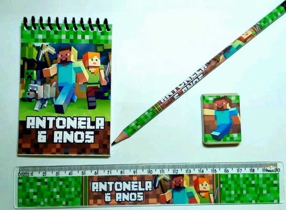 45 Kit Bloquinho, Lapis e Régua e Borracha Minecraft